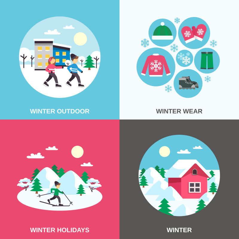 创意矢量冬季运动概念的图标插图