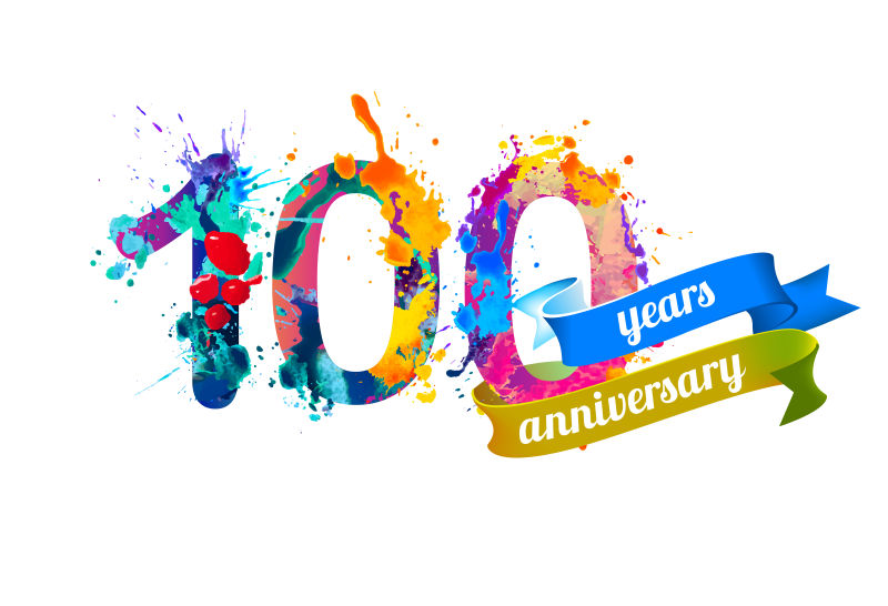 100周年水彩纪念徽章矢量设计