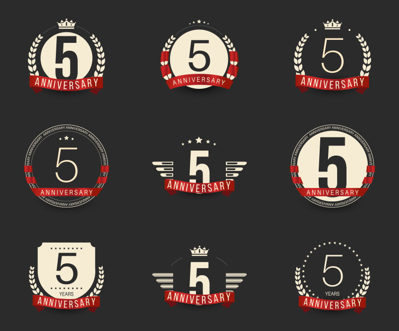 五周年庆典徽章矢量设计