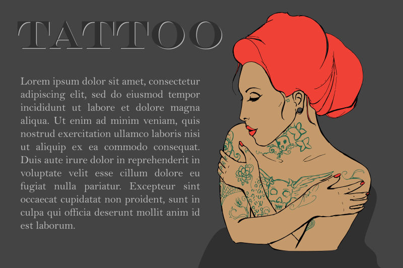 矢量有纹身的女人创意插图