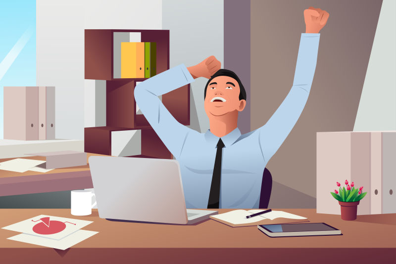 创意矢量办公放松的男员工插图