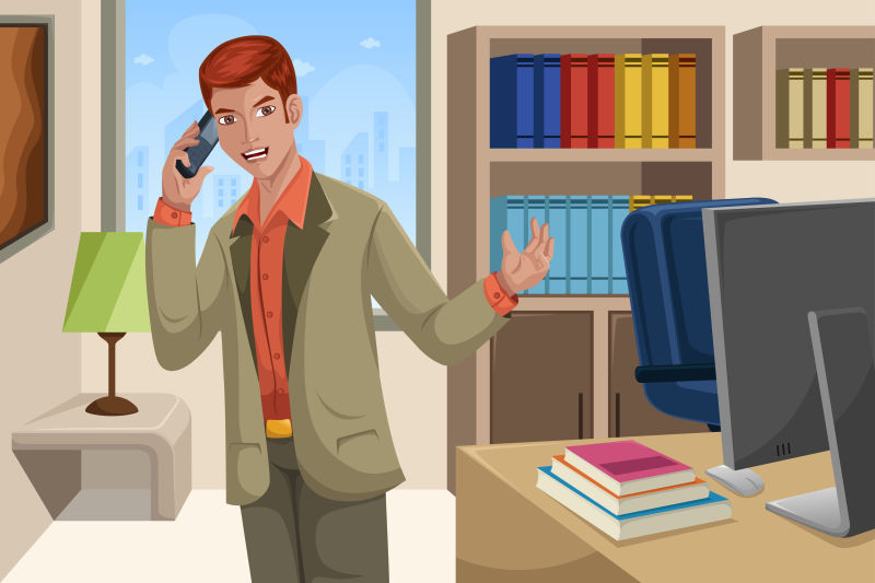 创意矢量打电话办公人员的插图