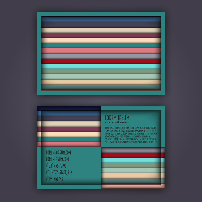 彩色条纹图案的纸质名片矢量设计