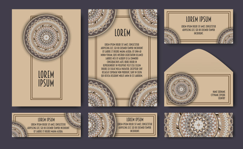 矢量的曼荼罗图案卡片