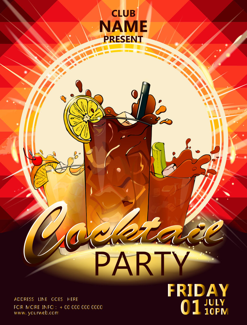 创意矢量鸡尾酒元素的音乐派对海报设计