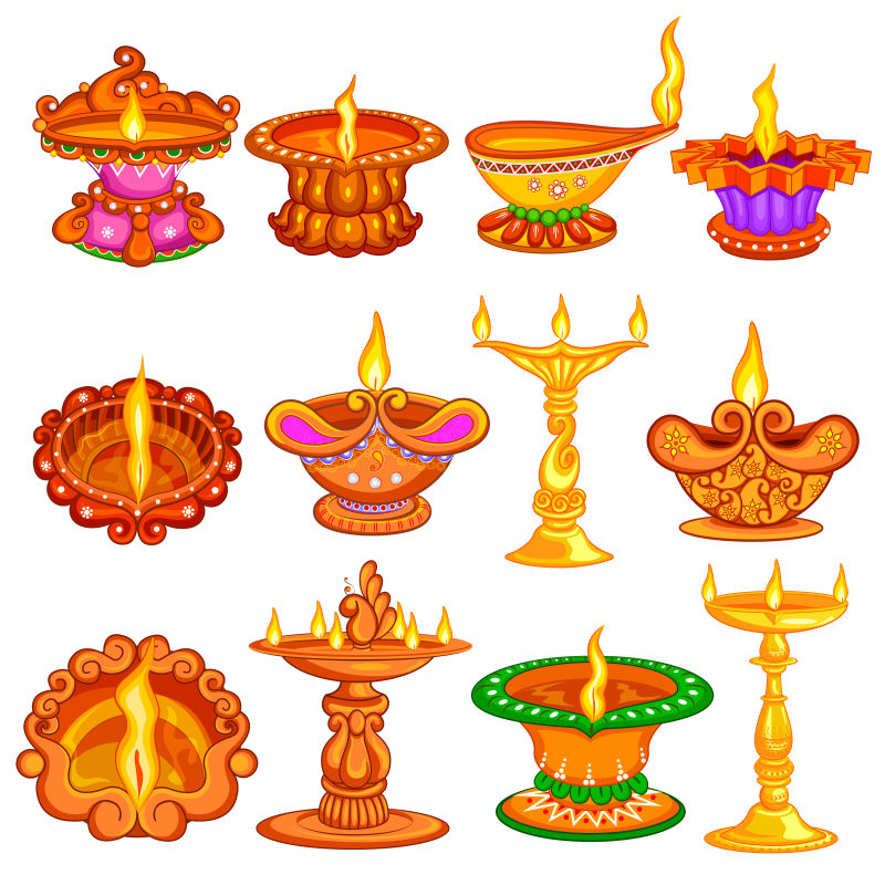 矢量的印度油灯插图