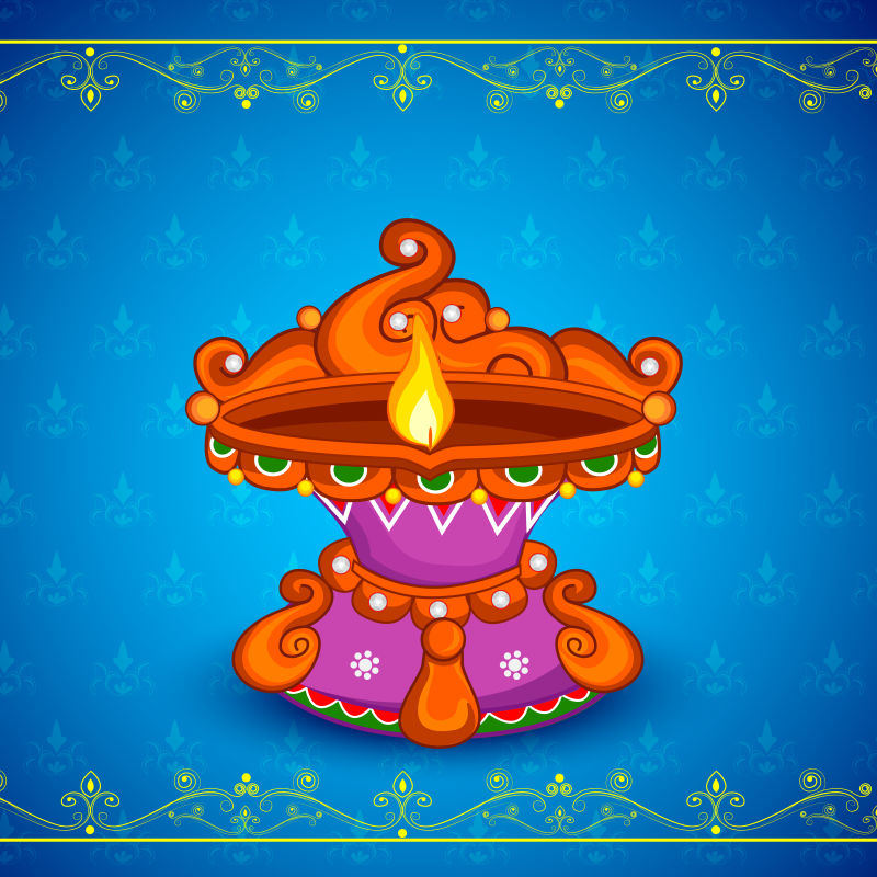 矢量的印度排灯节油灯插图