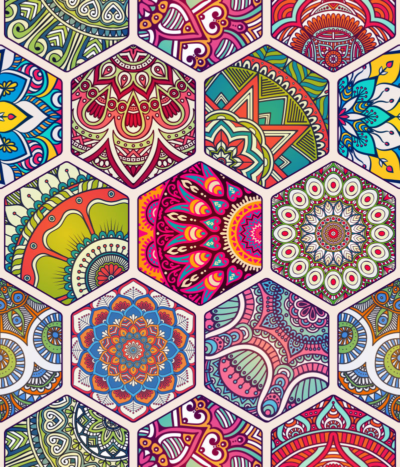 六边形传统花纹背景矢量设计