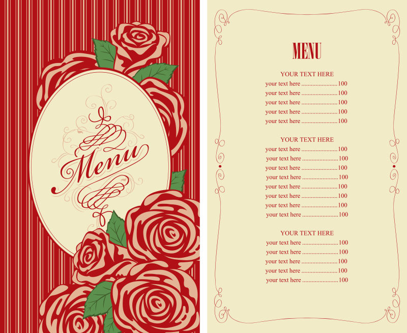 矢量的玫瑰图案餐厅菜单设计