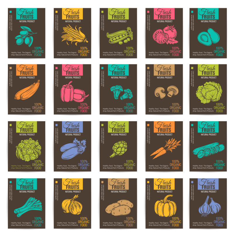 抽象矢量彩色果蔬的平面横幅设计