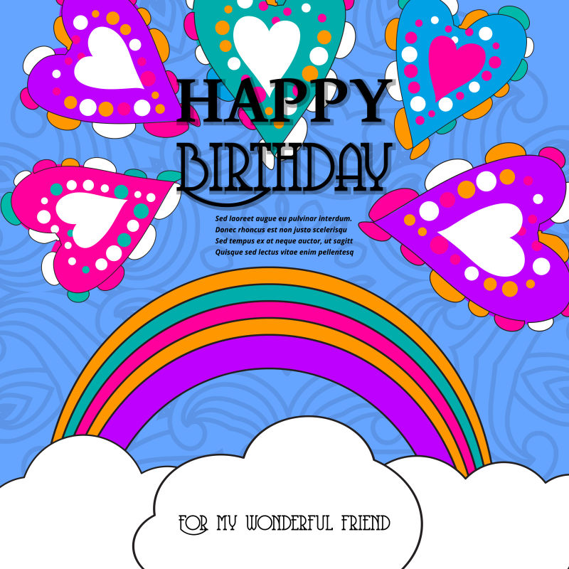 矢量儿童卡通风格的生日贺卡设计