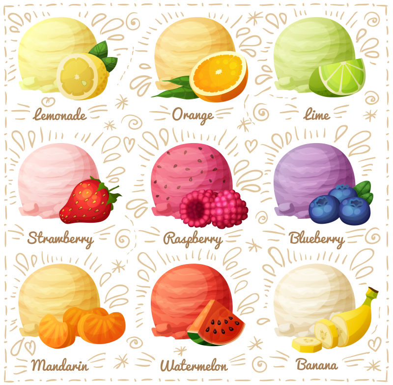 抽象矢量不同颜色的冰淇淋球插图球