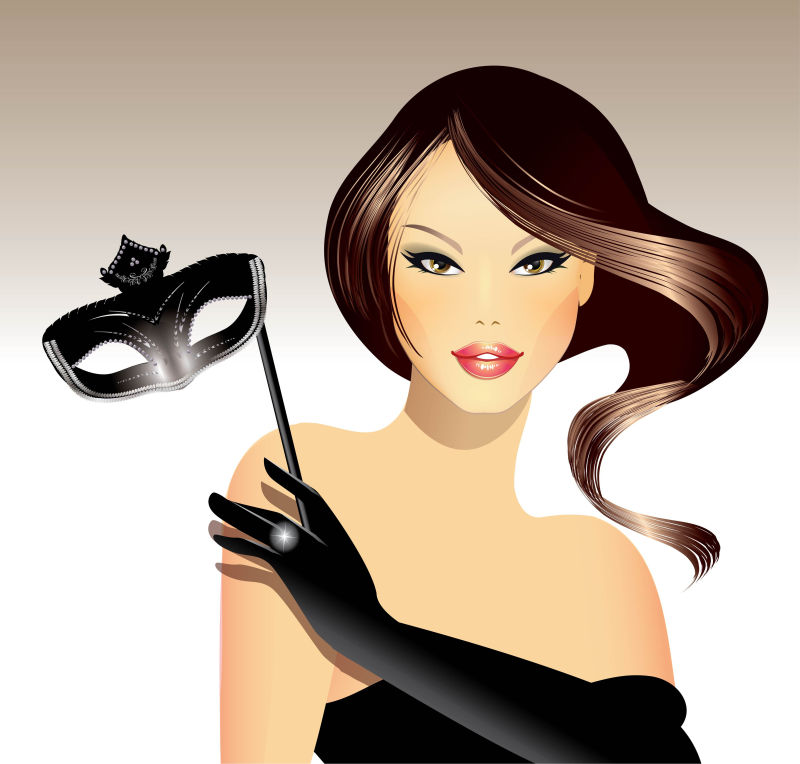 拿着面具的美女