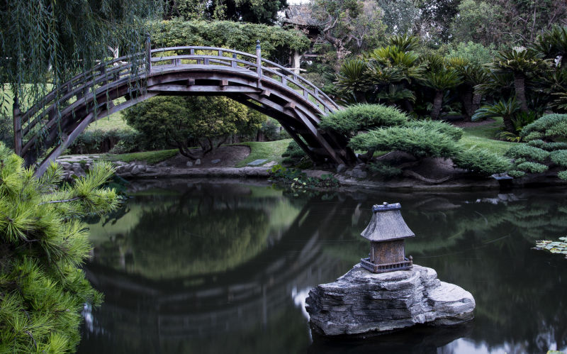 日本花園池塘和小橋