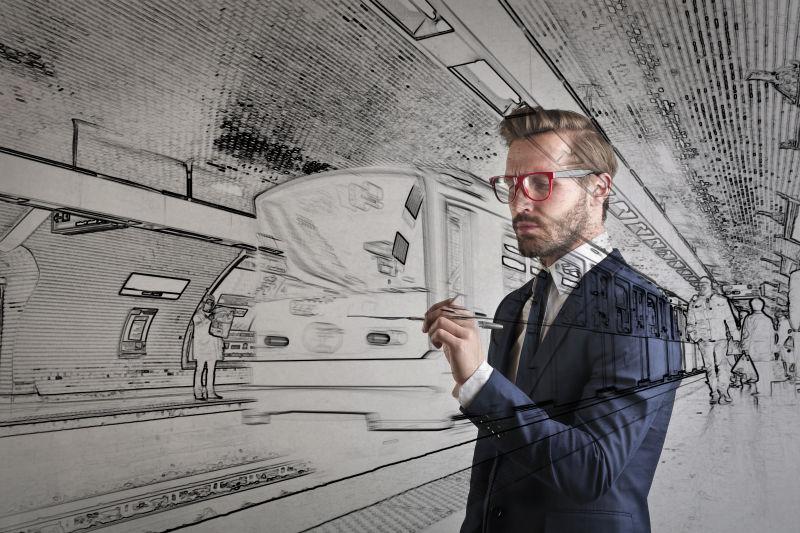 地铁绘画上的工程师