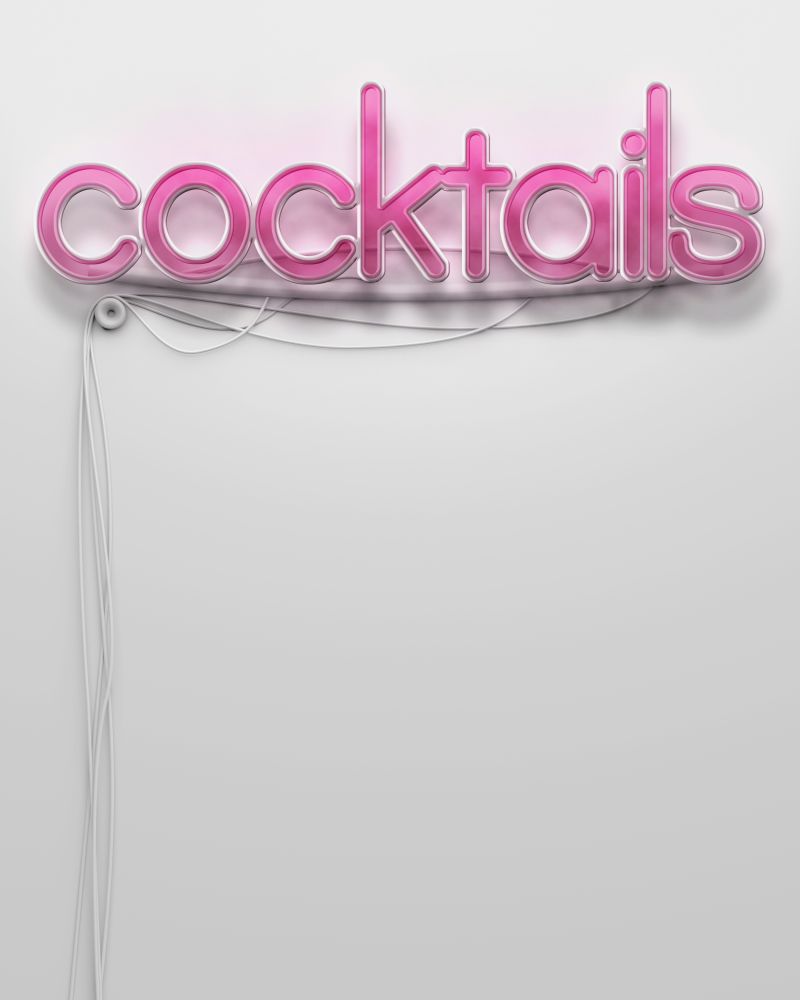 发光的霓虹灯招牌与鸡尾酒字