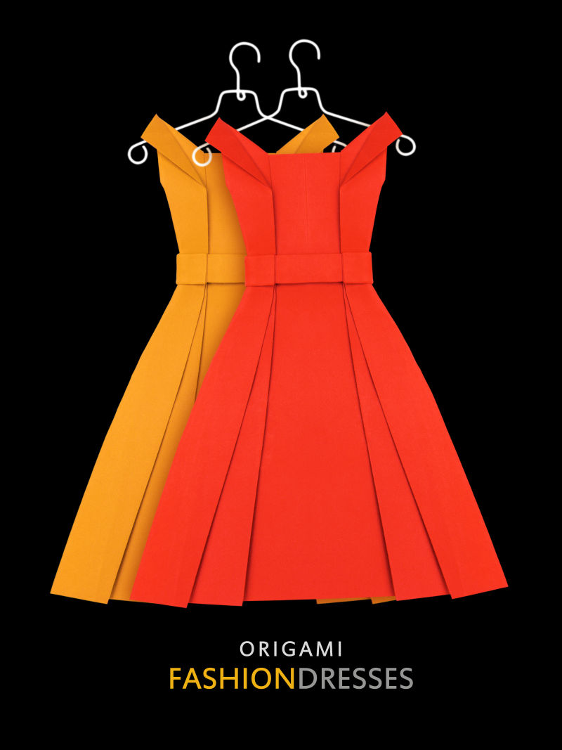 折纸纸黄色和红色连衣裙