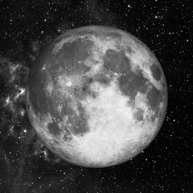 黑白背景下的满月繁星满天