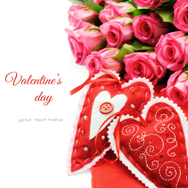 粉色玫瑰花背景的情人节卡片