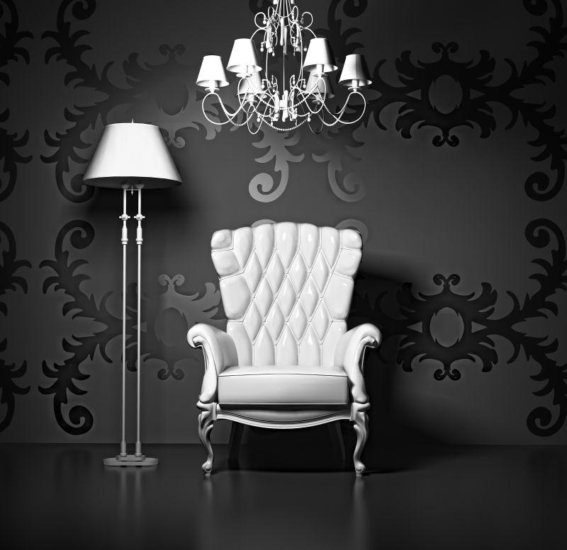 经典的扶手椅和灯