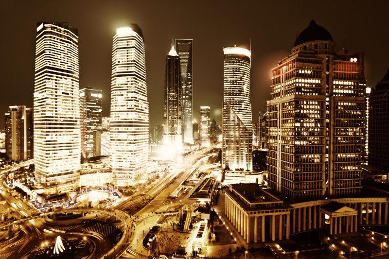 上海陆家嘴金融中心繁华城市夜景