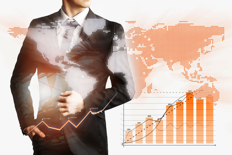 穿着西装的男人和虚拟数据图