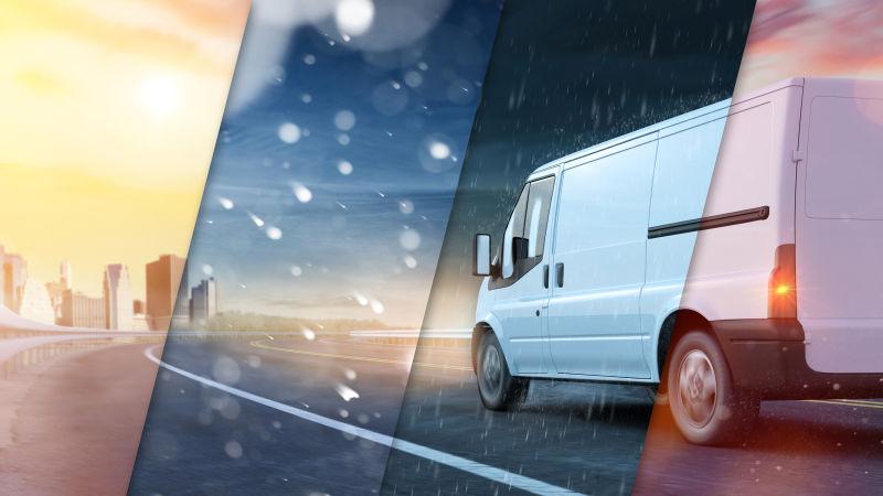 不同天气条件的送货服务车