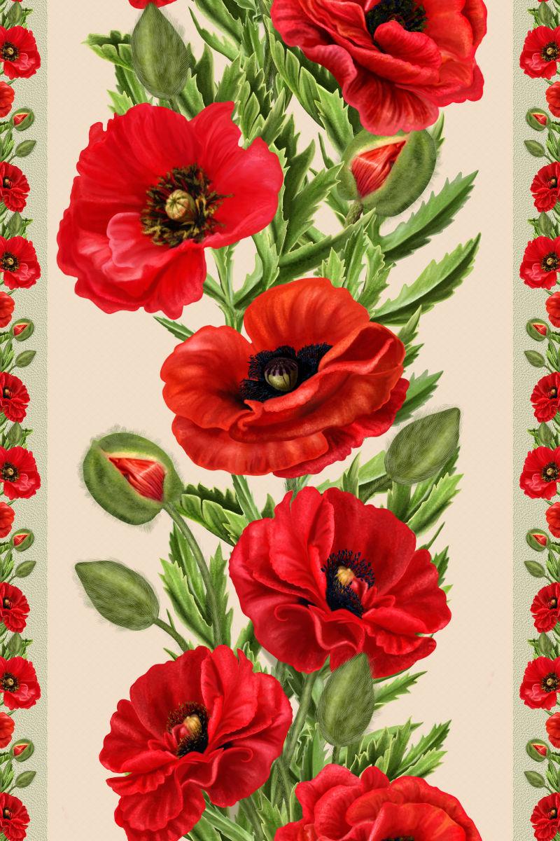 垂直花边红色罂粟花