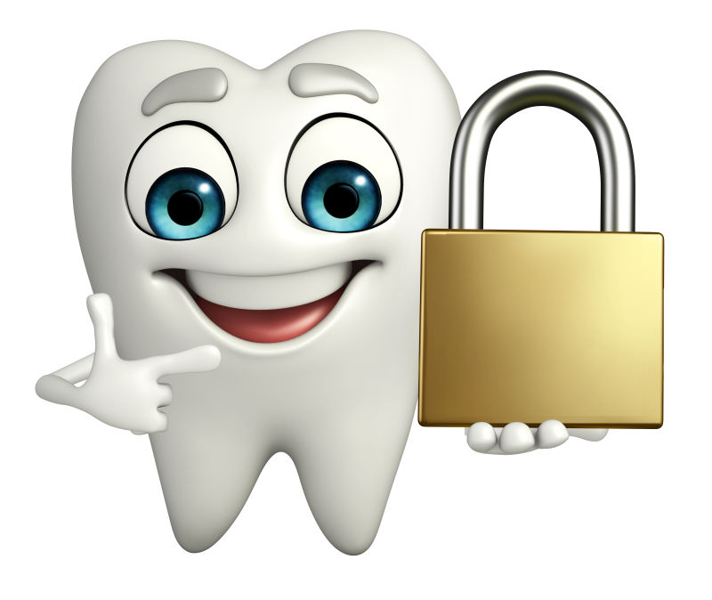 卡通牙齿和锁