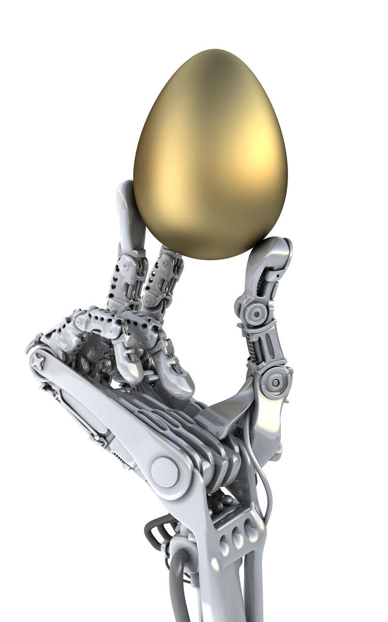 机器人手拿着一枚金蛋