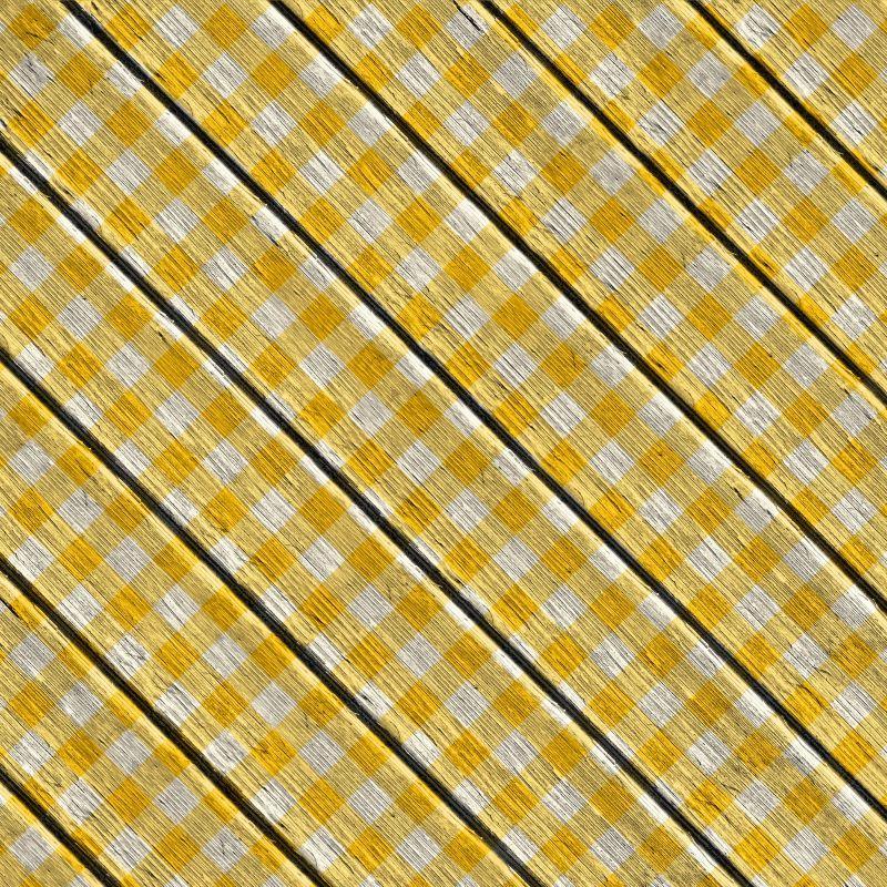 黄色格子在木制背景上