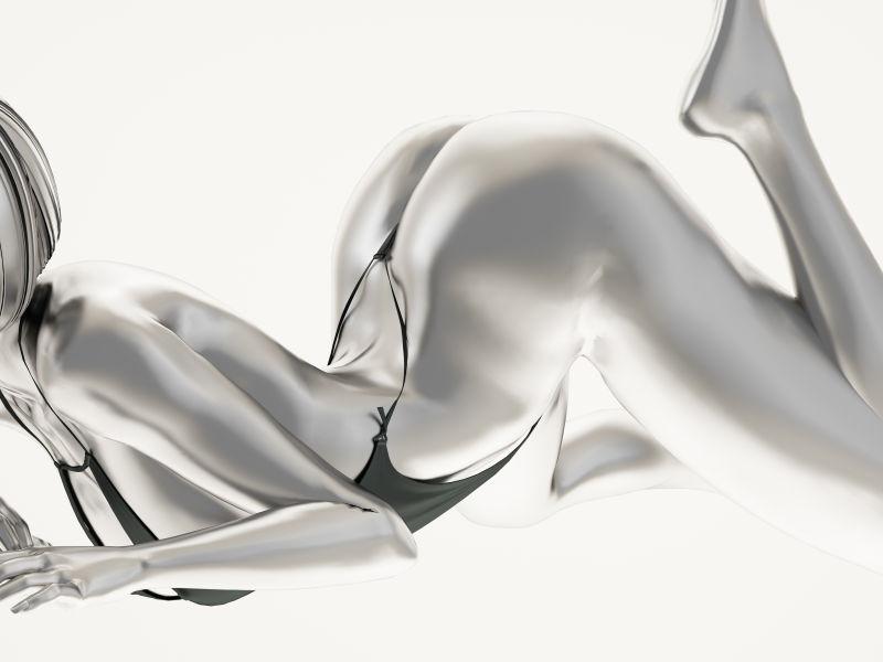 白色背景中的黑白金属人体艺术