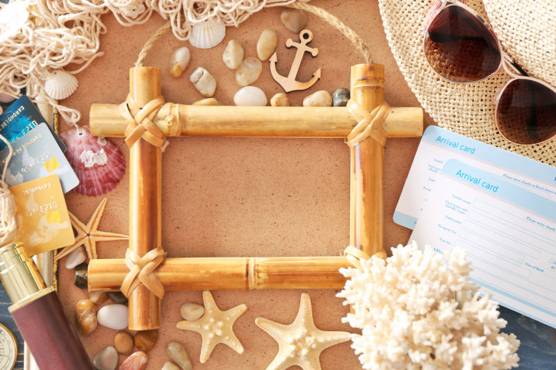 海洋生物和空白竹框架