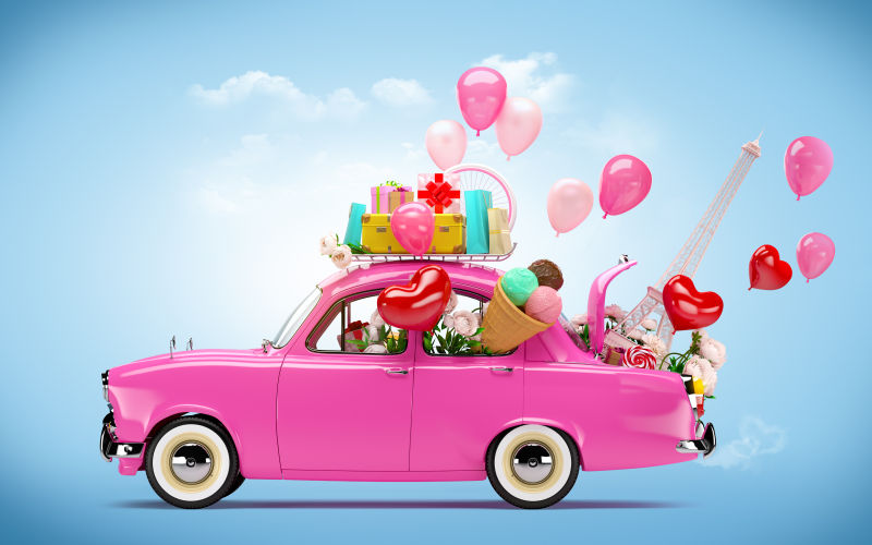 粉色汽车旅游