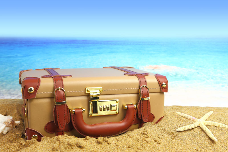 海滩背景封闭式手提箱