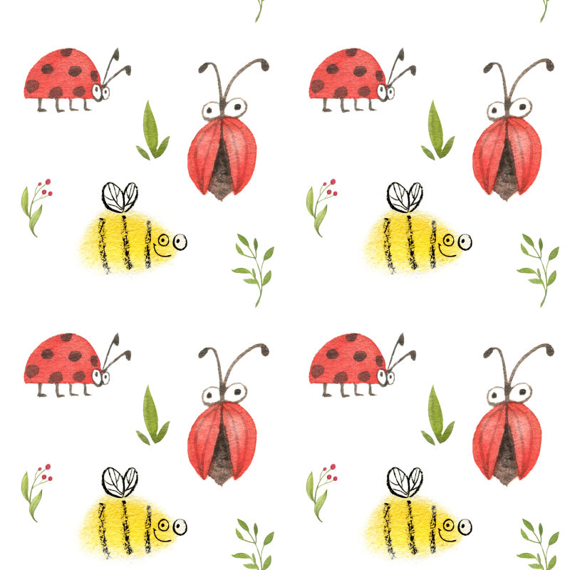 白色背景下瓢虫和蜜蜂