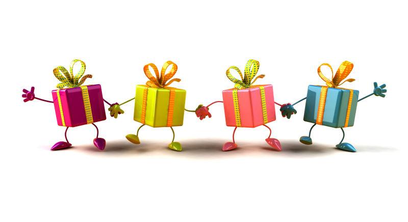 牵着手的四个礼品盒