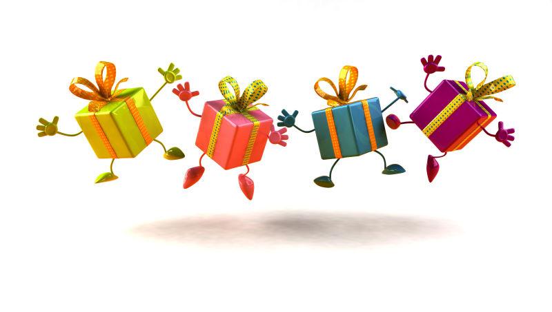 白色背景上跳跃的礼品盒