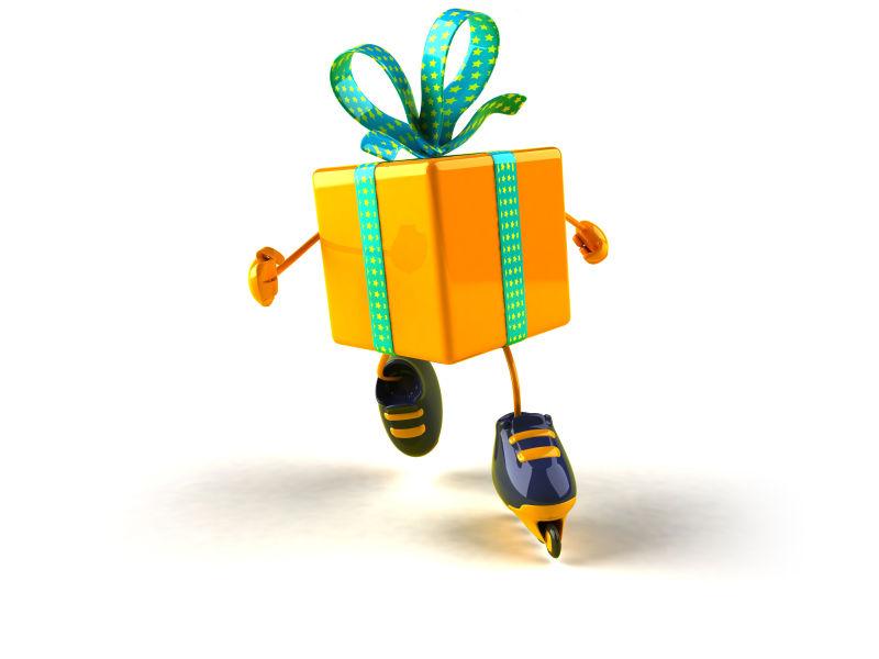 穿着轮滑鞋的礼品盒