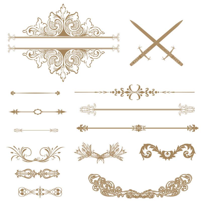 设置书法的设计元素和页面装饰的向量