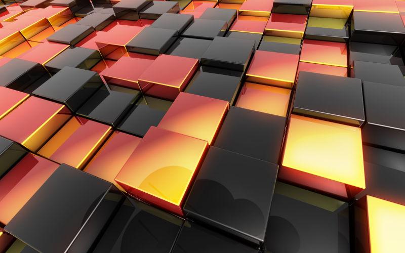 黑橘相间的立方体背景