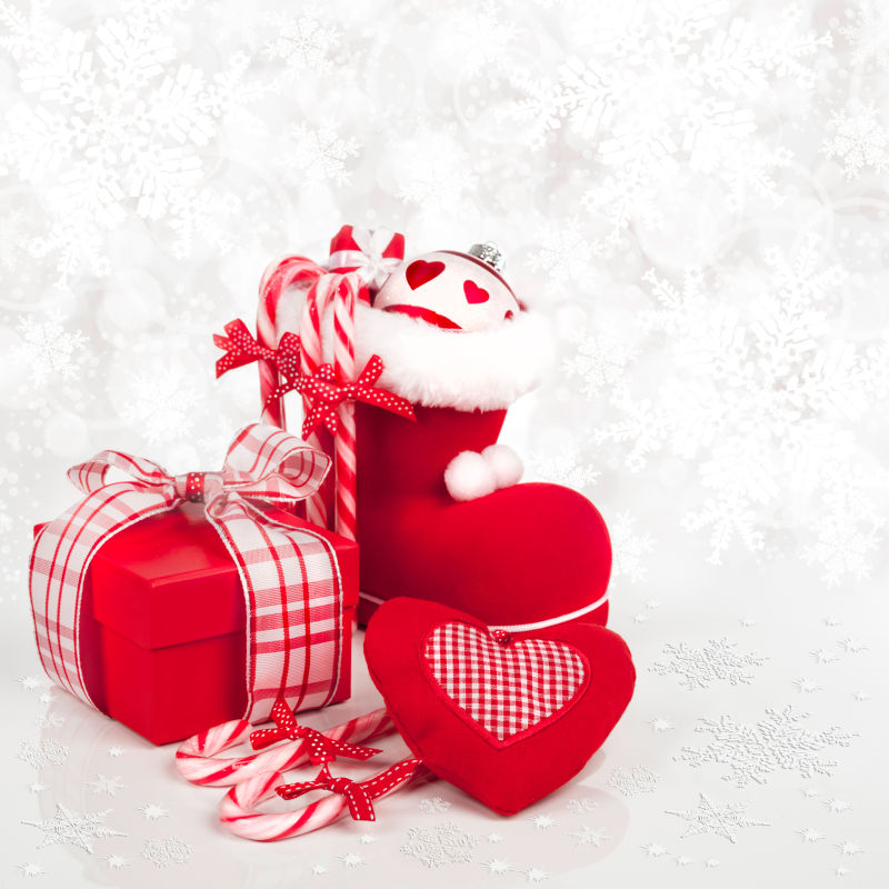 圣诞节抽象的冬天背景有靴子礼物盒