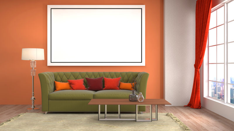 现代装修风格室内墙壁上的空白海报