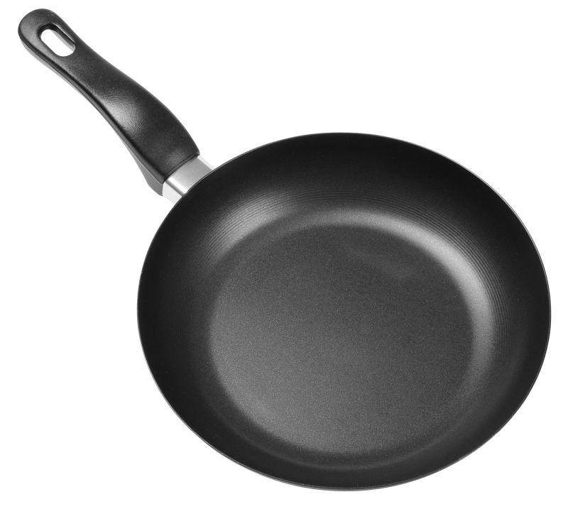 白色背景上的黑色平底锅