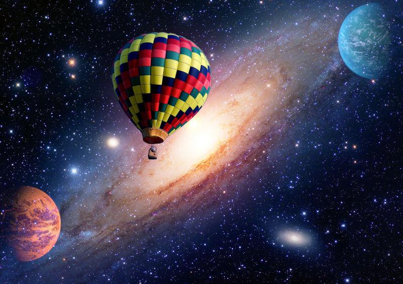 宇宙中热气球超现实仙境童话景观