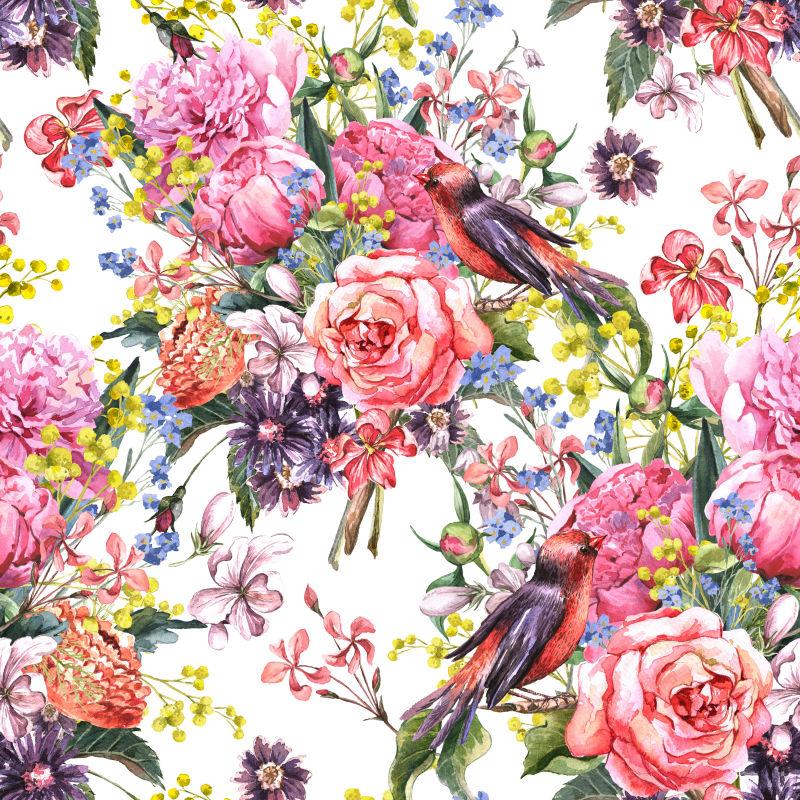 无缝花卉水彩背景