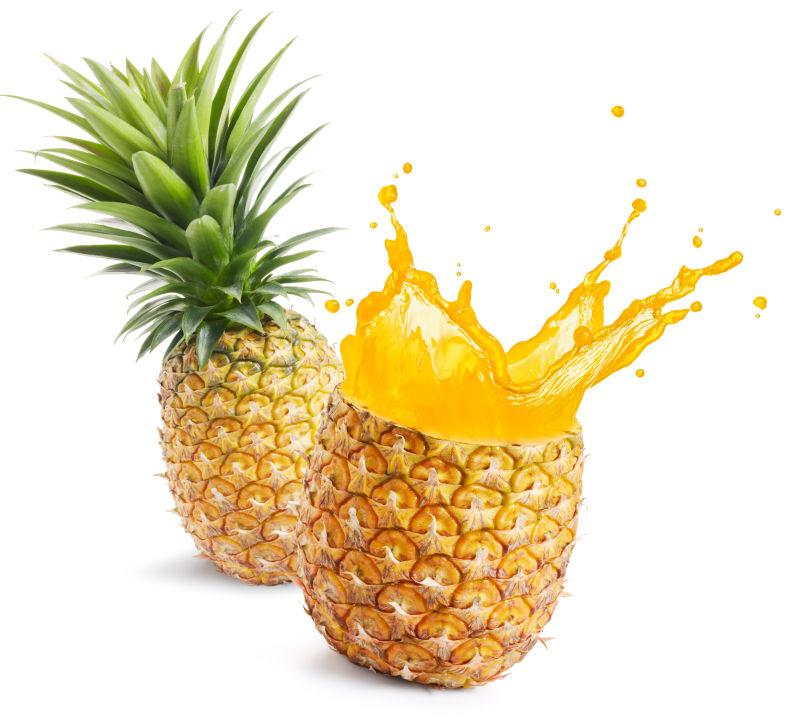 白色背景上的菠萝和菠萝汁