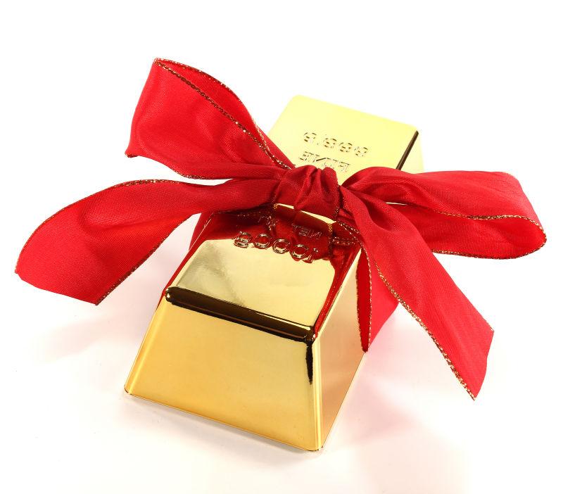 打着红色蝴蝶结的金条