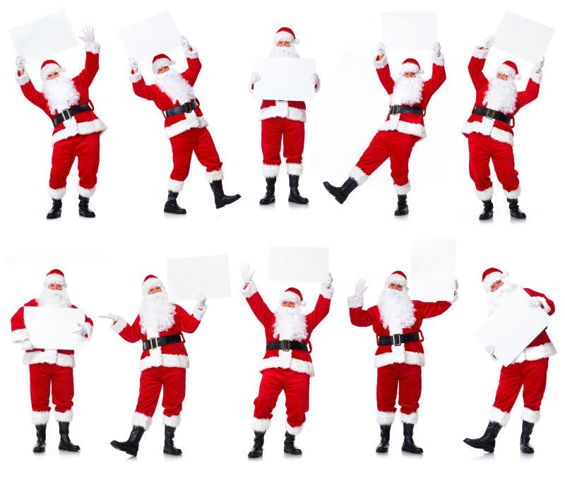 白色背景中拿着白纸的圣诞老人拼贴