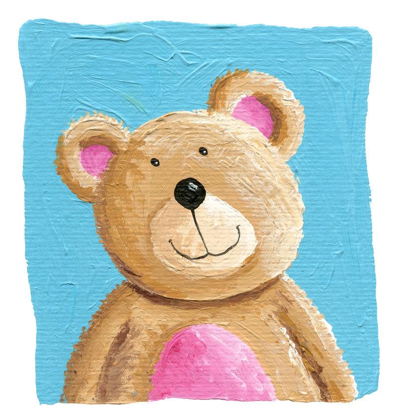 蓝色背景下可爱的卡通泰迪熊